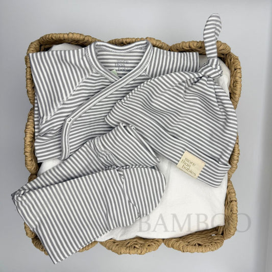 Primera Puesta Rayas Gris Algodón Orgánico