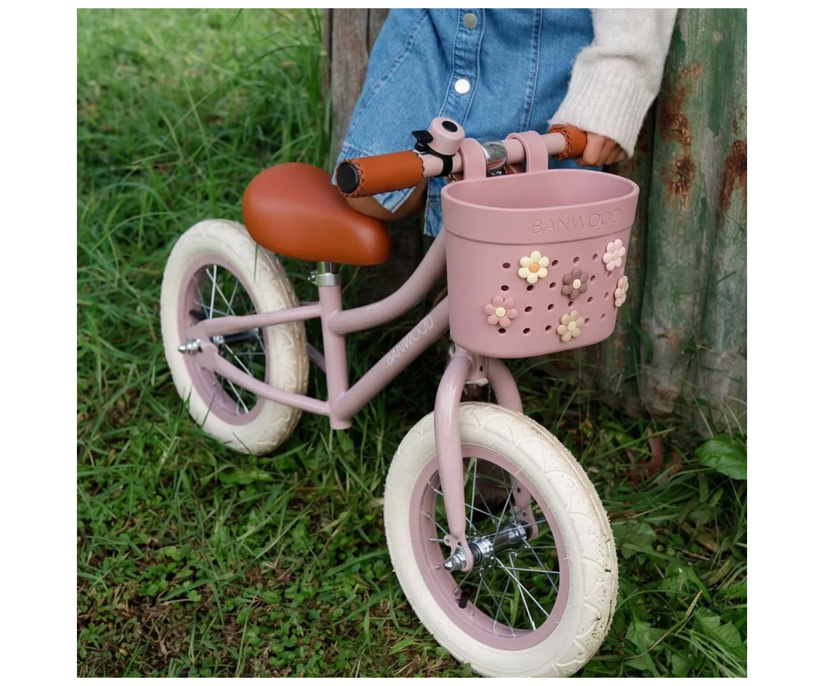 Patinete Banwood Eco + Cesta Pin & Ride Ivory y Pines Flores