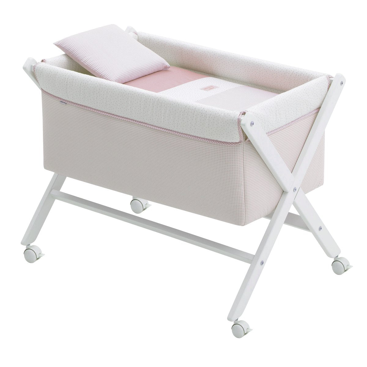 Minicuna Tijera Madera Vichy10 Rosa/Bco 55X87X74 Cm