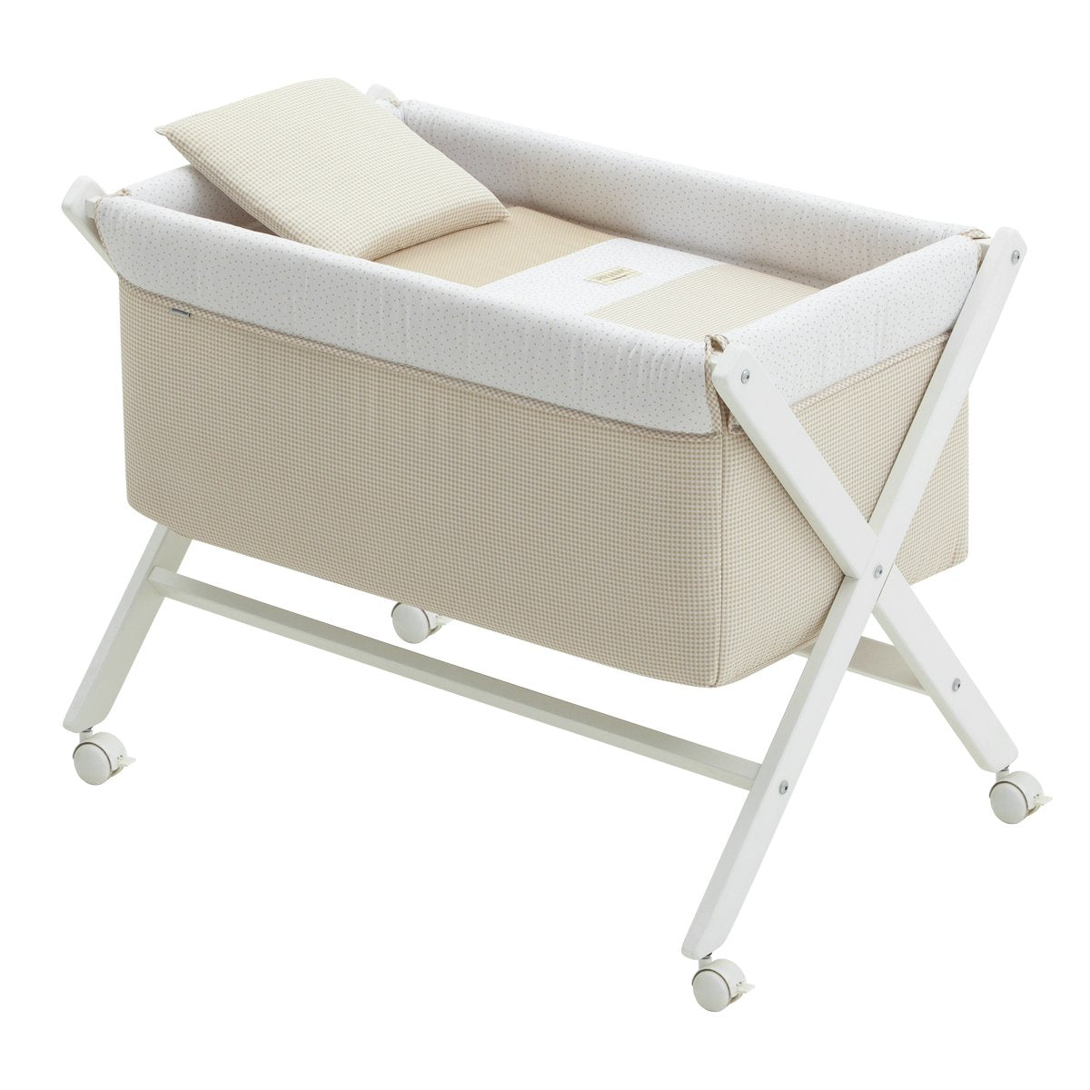 Minicuna Tijera Madera Vichy10 Beige/Bco 55X87X74 Cm