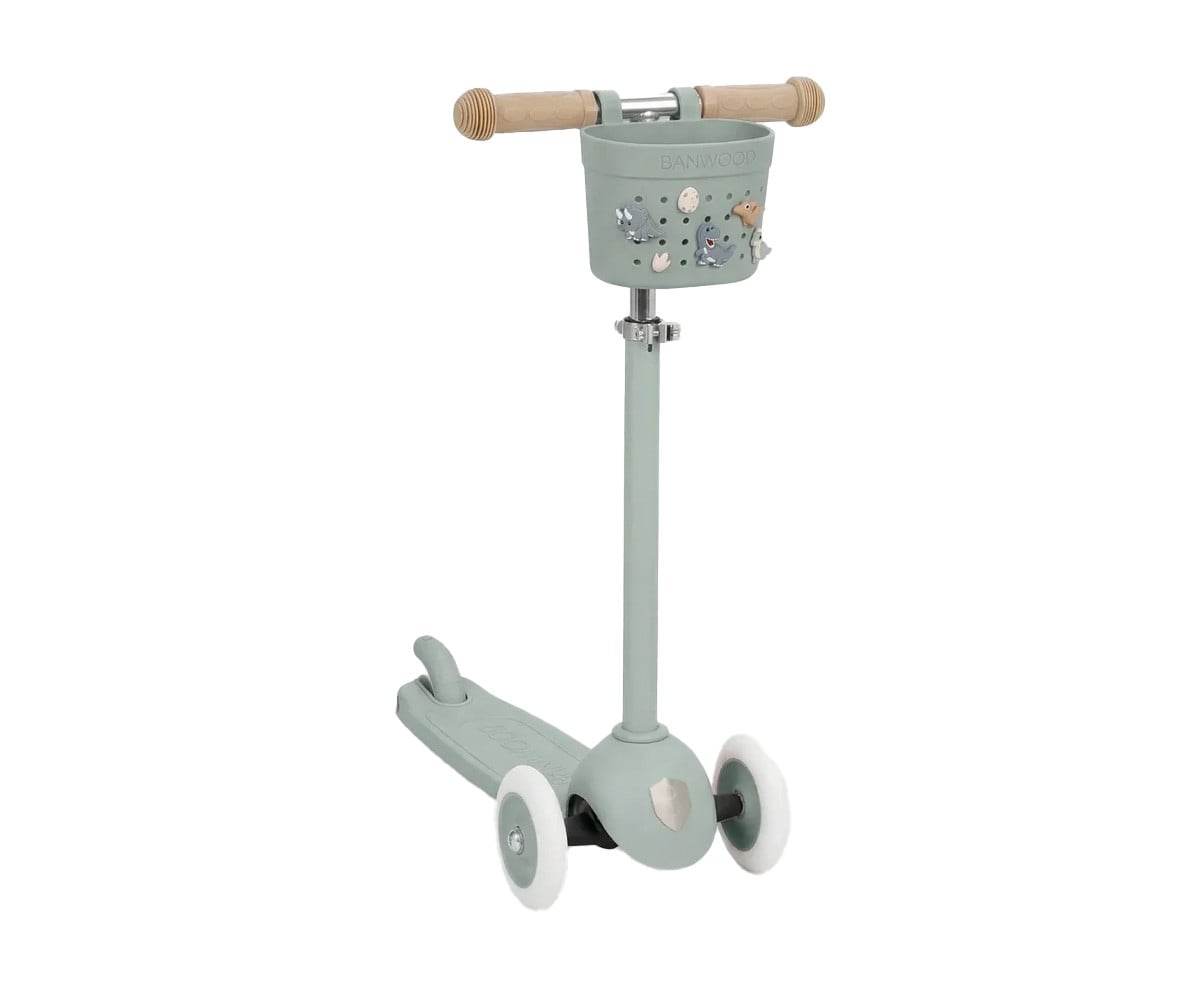 Patinete Banwood Eco + Cesta Pin & Ride Clay y Pines Dinosaurios