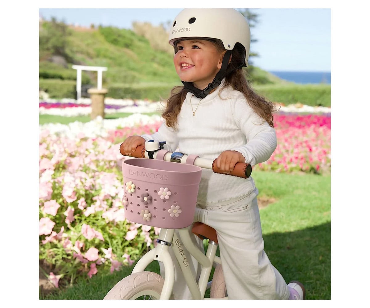 Patinete Banwood Eco con Cesta Pin & Ride Dusty Rose y Pines Flores