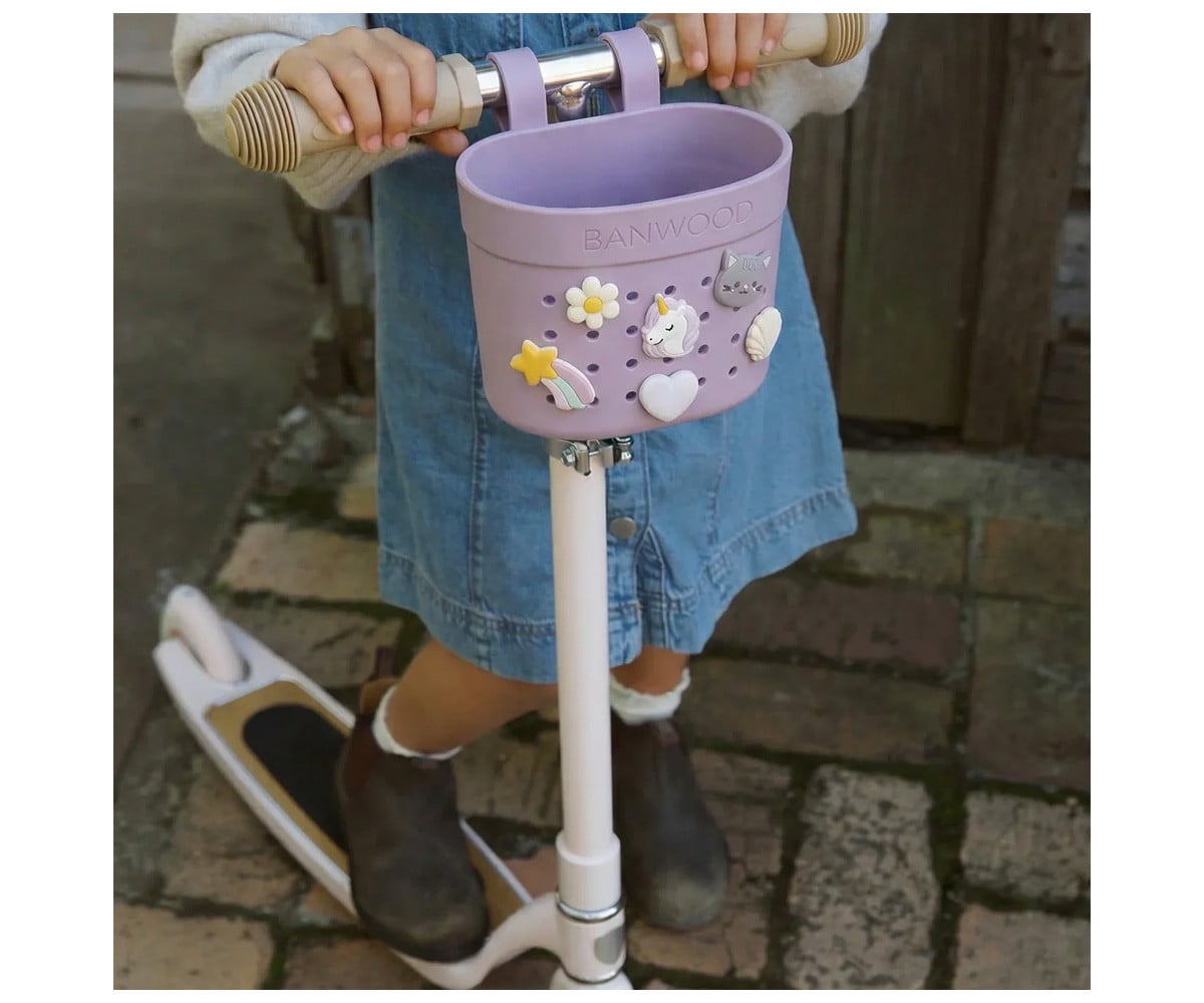 Patinete Banwood Eco + Cesta Pin & Ride Lavender y Pines Magia