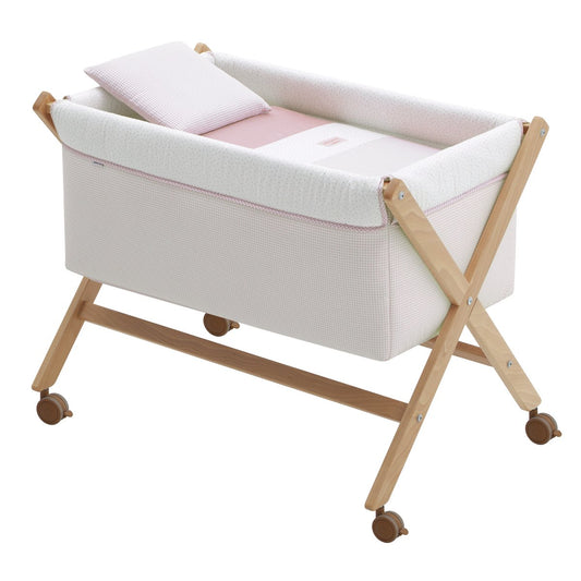 Minicuna Tijera Madera Vichy10 Rosa/Natural 55X87X74 Cm