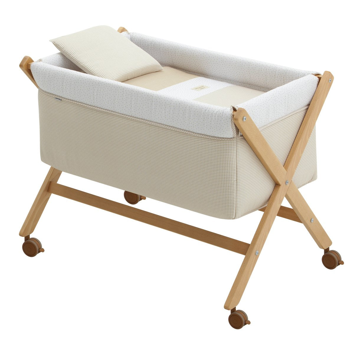 Minicuna Tijera Madera Vichy10 Beige/Natural 55X87X74 Cm