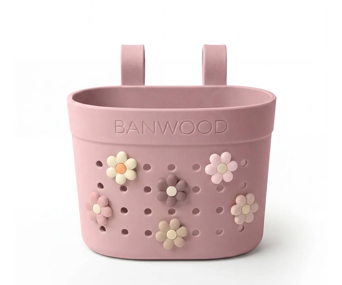 Patinete Banwood Eco con Cesta Pin & Ride Dusty Rose y Pines Flores