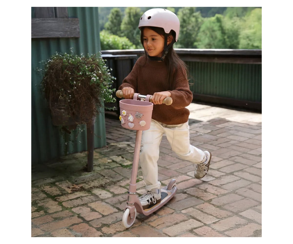 Patinete Banwood Eco con Cesta Pin & Ride Dusty Rose y Pines Flores