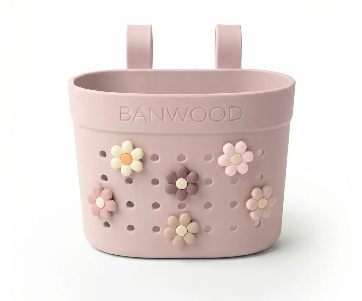 Patinete Banwood Eco con Cesta Pin & Ride Dusty Rose y Pines Flores