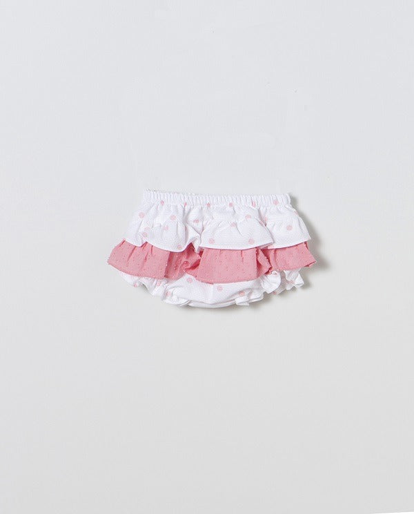 Conjunto de bebé niña de algodón en blanco y topos rosas