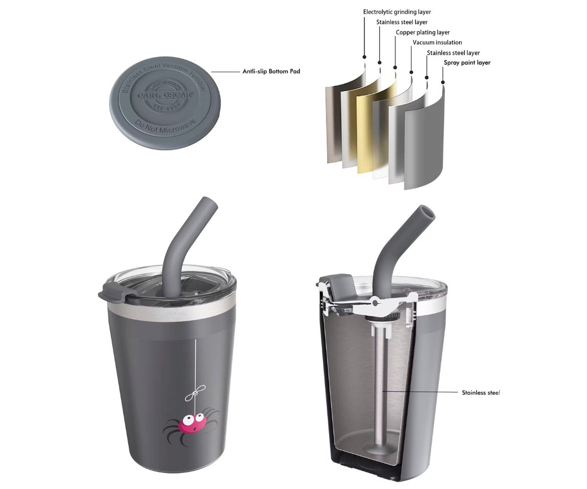 Vaso termo TEMP con pajita Araña Grey