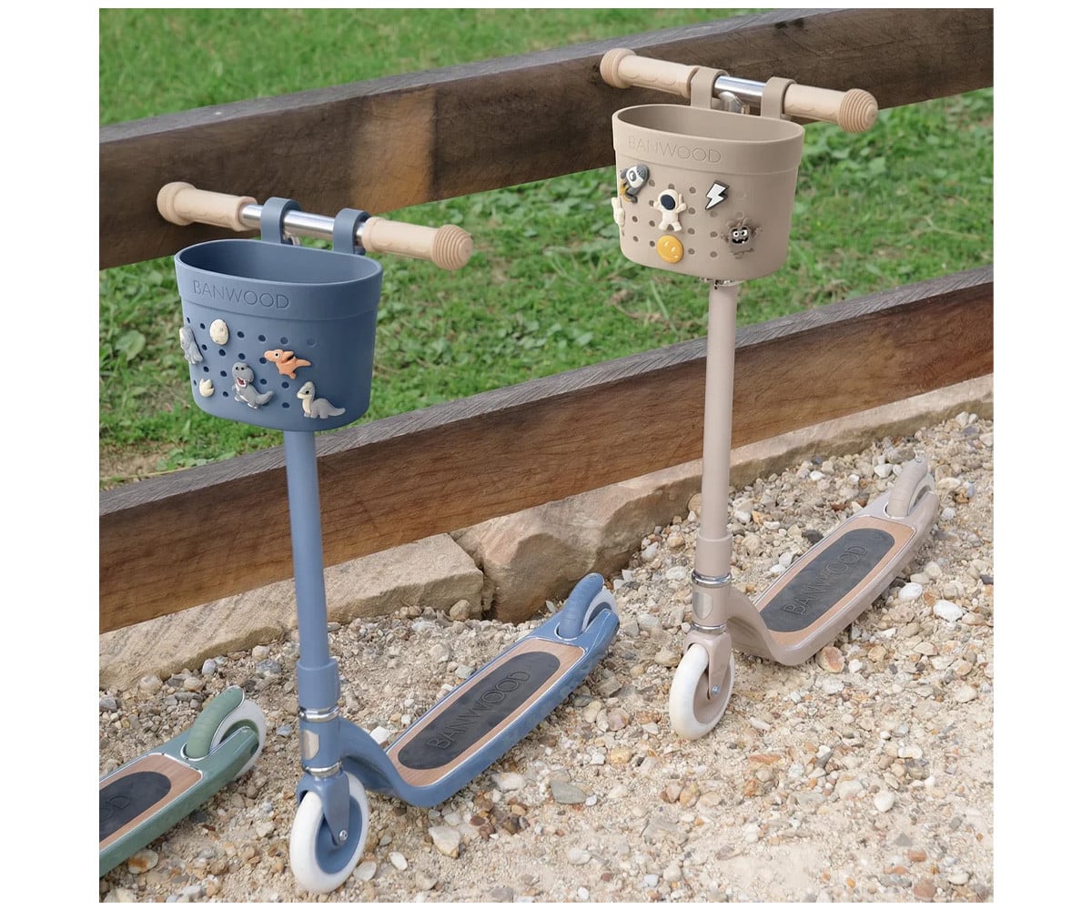 Patinete Banwood Eco + Cesta Pin & Ride Sand y Pines Dinosaurios
