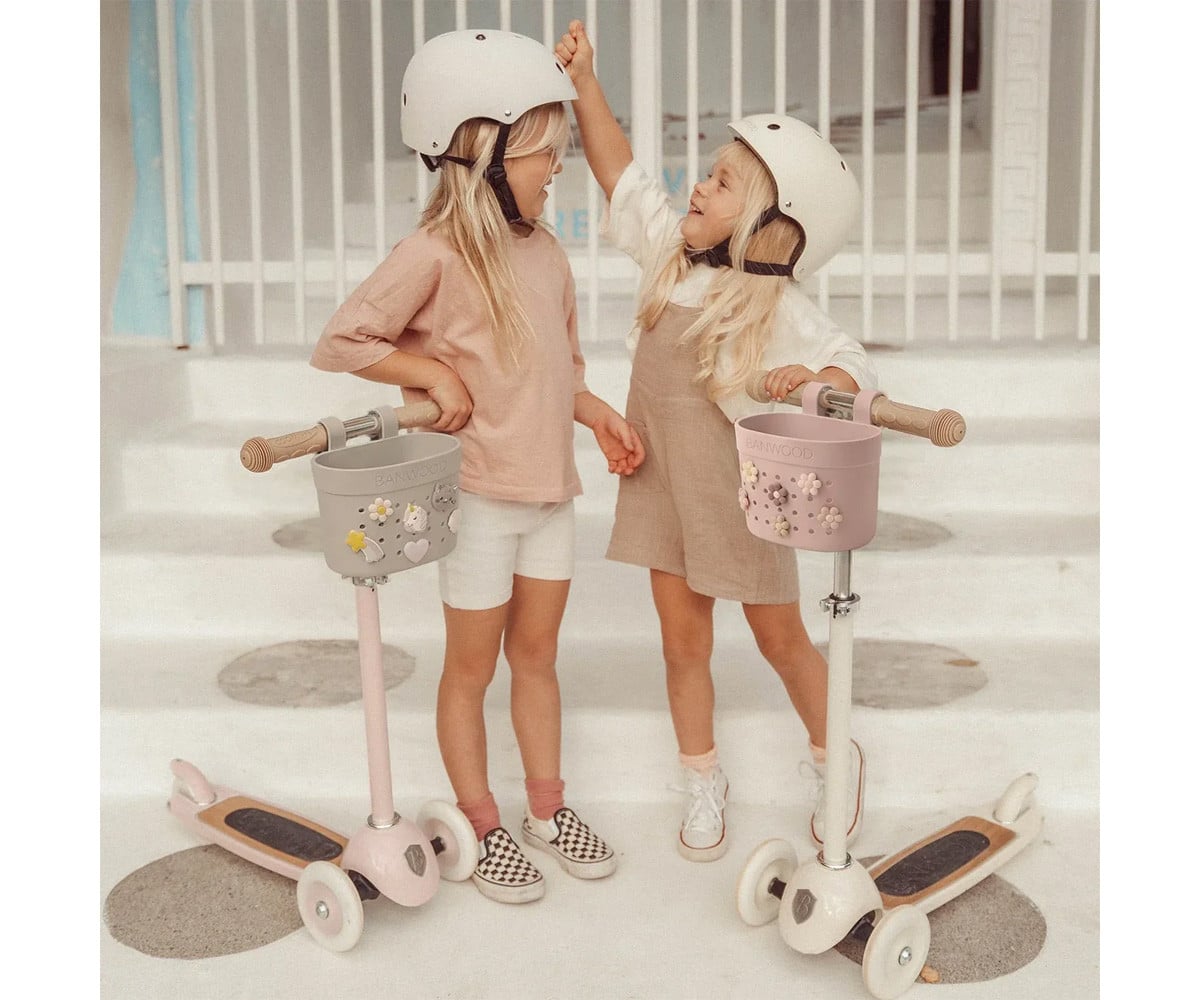 Patinete Banwood Eco + Cesta Pin & Ride Faded Pink y Pines Magia