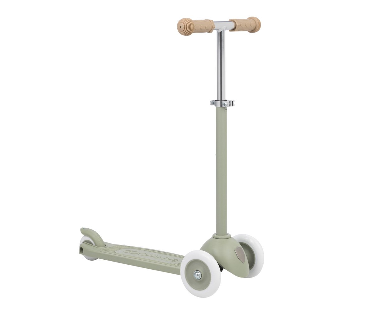 Patinete Banwood Eco + Cesta Pin & Ride Olive y Pines Dinosaurios