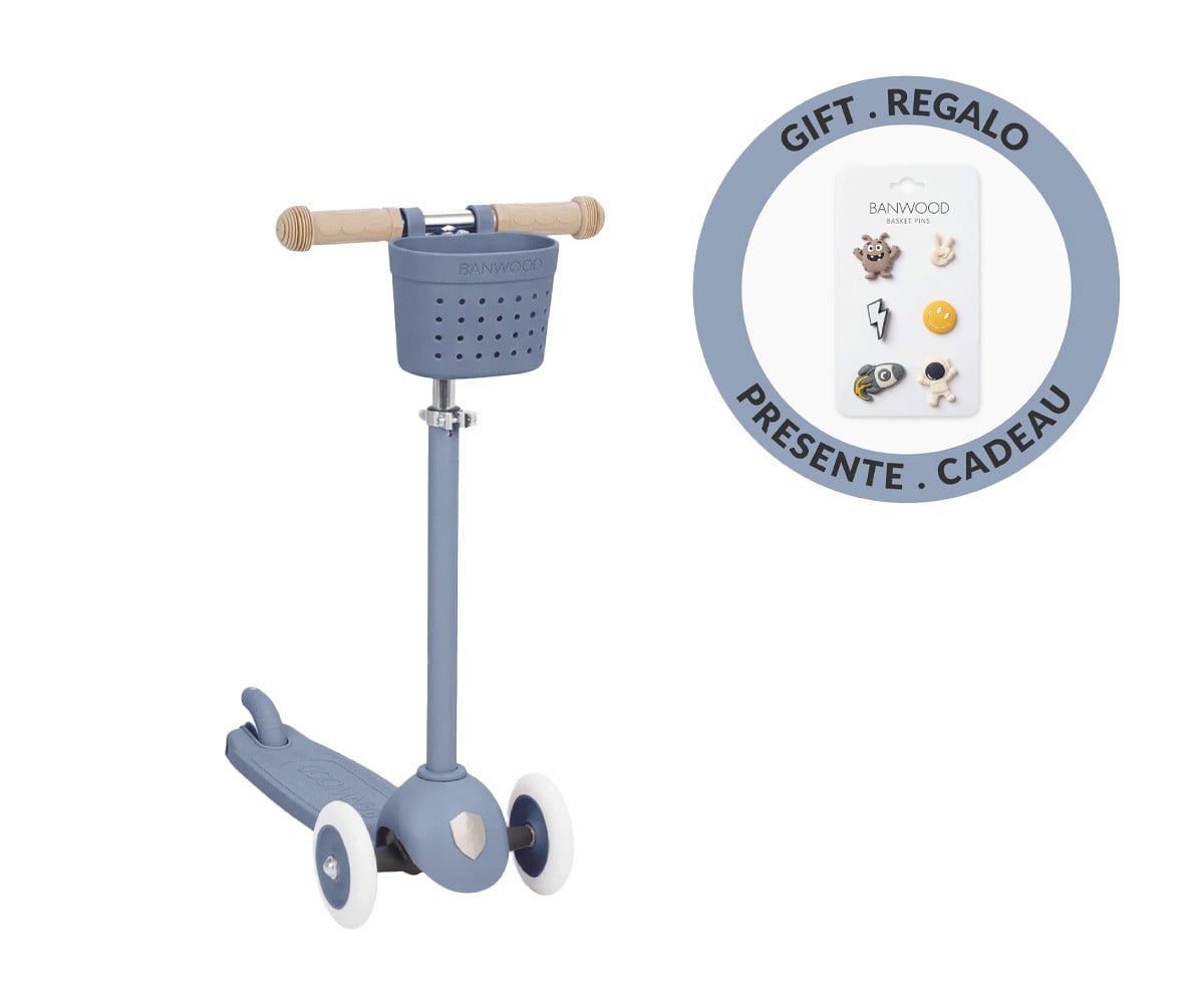 Patinete Banwood Eco + Cesta Pin & Ride Deep Sea y Pines Espacio