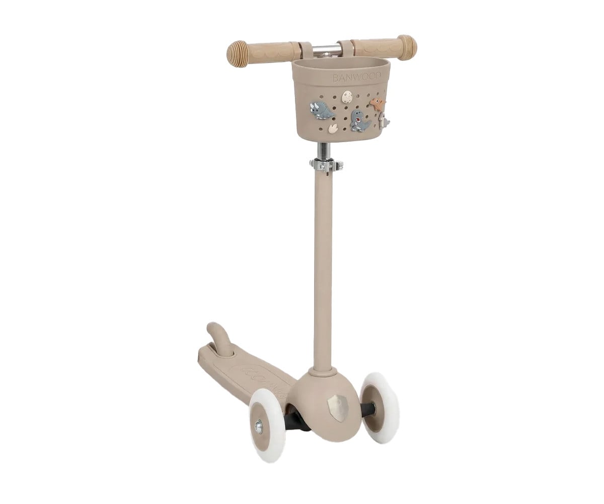 Patinete Banwood Eco + Cesta Pin & Ride Sand y Pines Dinosaurios
