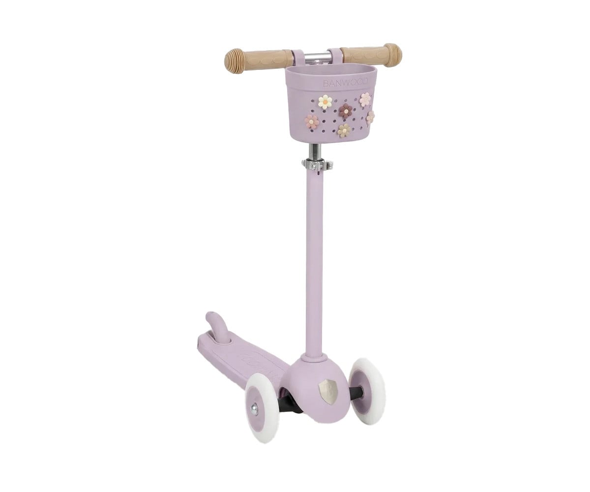 Patinete Banwood Eco + Cesta Pin & Ride Lavender y Pines Magia