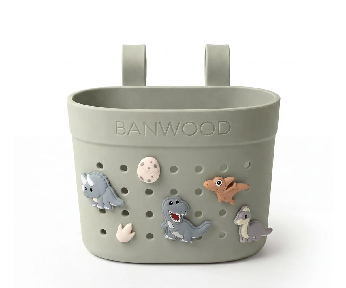 Patinete Banwood Eco + Cesta Pin & Ride Olive y Pines Dinosaurios