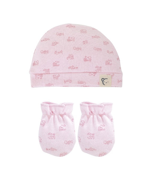 Pack Gorro y manoplas CASITAS ROSA
